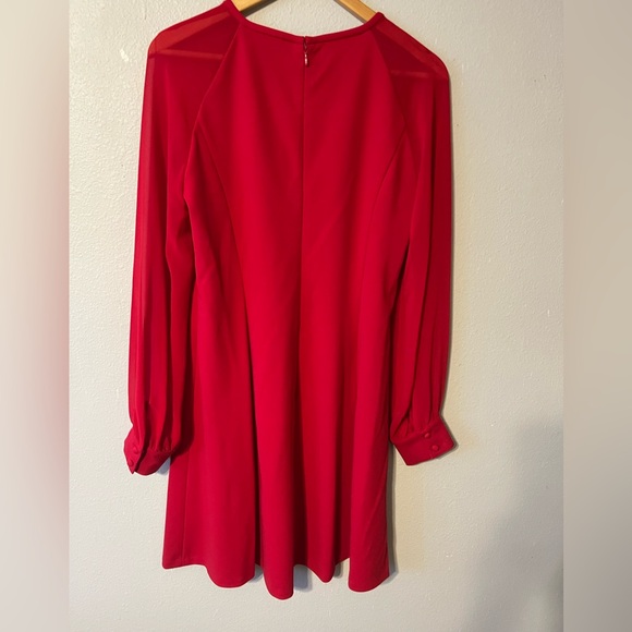 Calvin Klein Women's Red Illusion-Sleeve a-Line Dress Size 12 - Picture 5 of 8